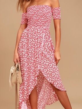Lucy Love red Floral Off Shoulder Midi Dress